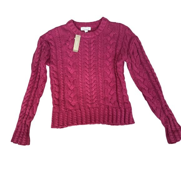 J. CREW Cable-knit crewneck sweater mulberry XXS NWT - Picture 3 of 9